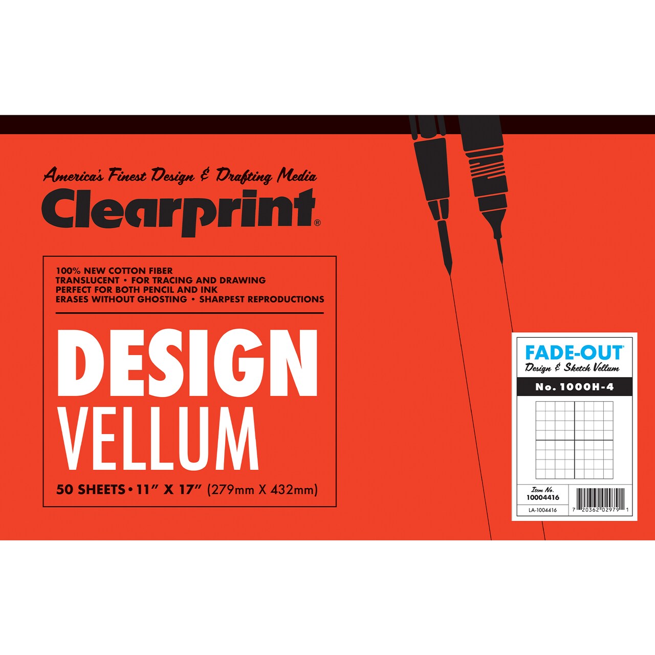 Clearprint 1000H Design Vellum Pad with Fade-Out Grid, 16 lb., 100% Cotton, 50 Sheets/Pad
